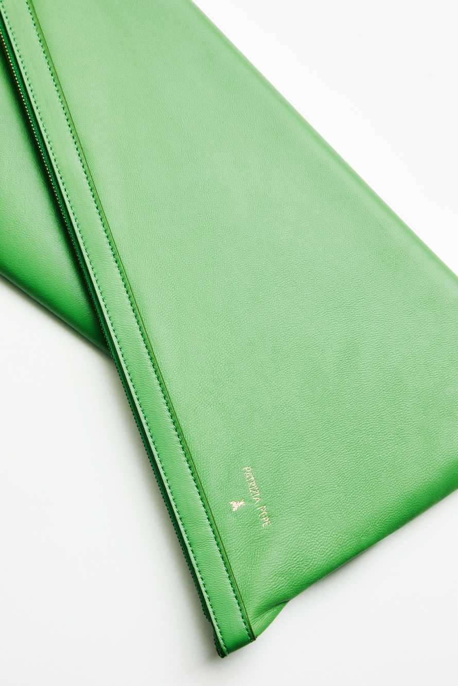 Vedo Non Vedo leather clutch, Green, Patrizia Pepe