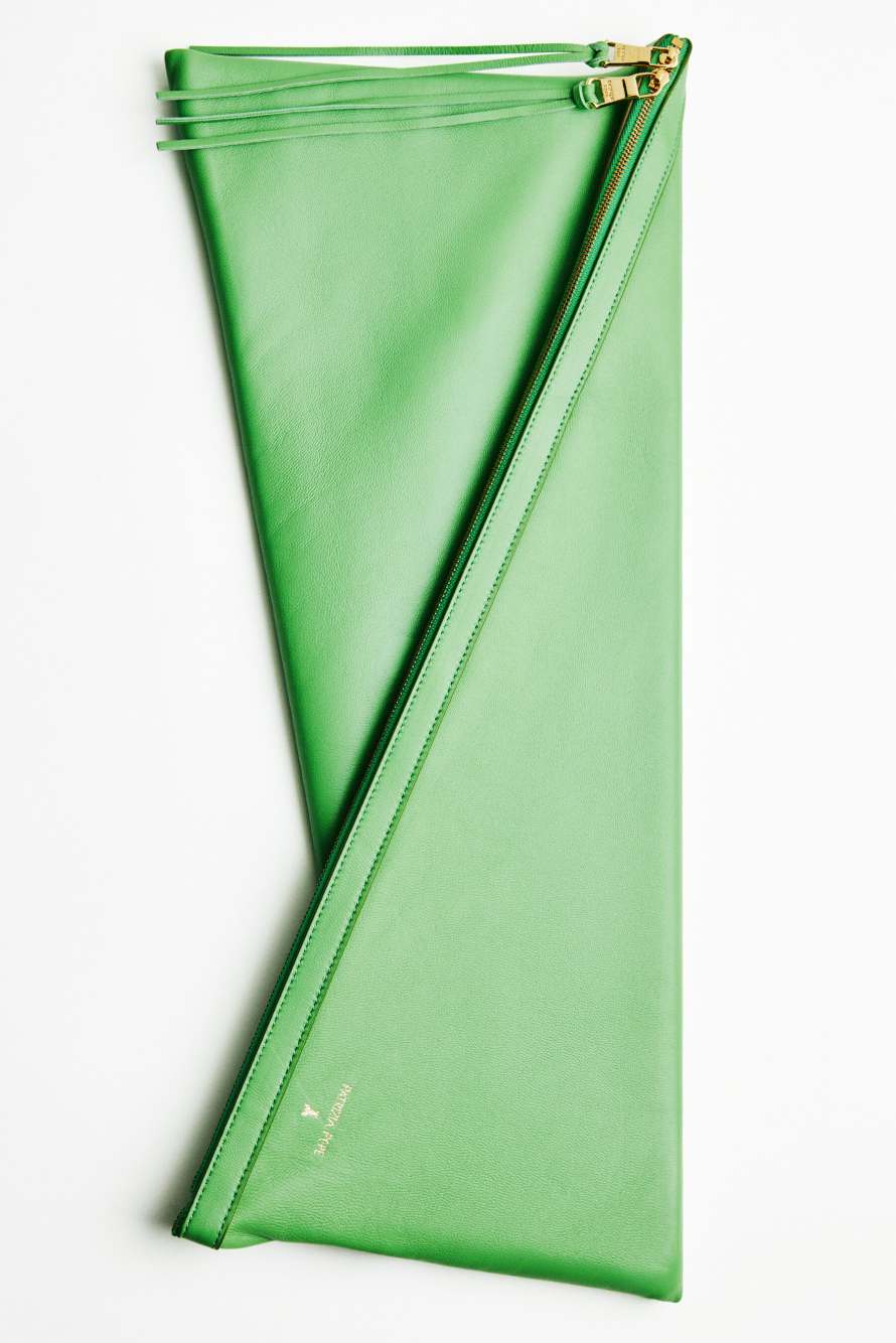 Vedo Non Vedo leather clutch, Green, Patrizia Pepe