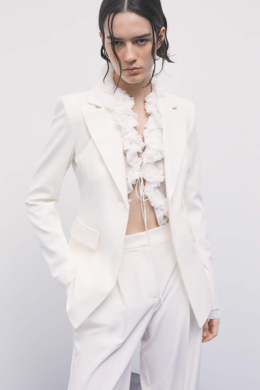 Sheer viscose shirt with ruffles, White, Patrizia Pepe