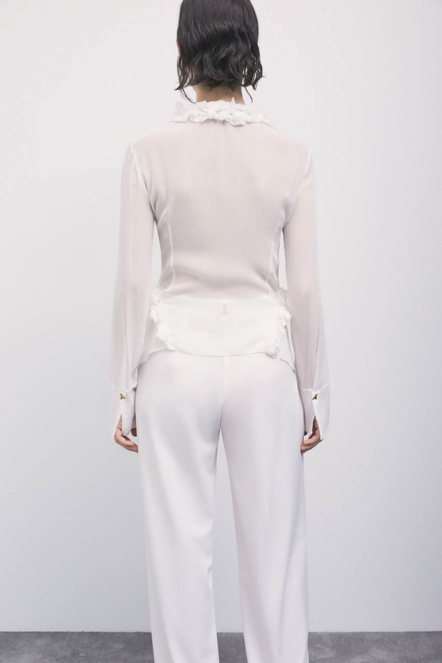Sheer viscose shirt with ruffles, White, Patrizia Pepe