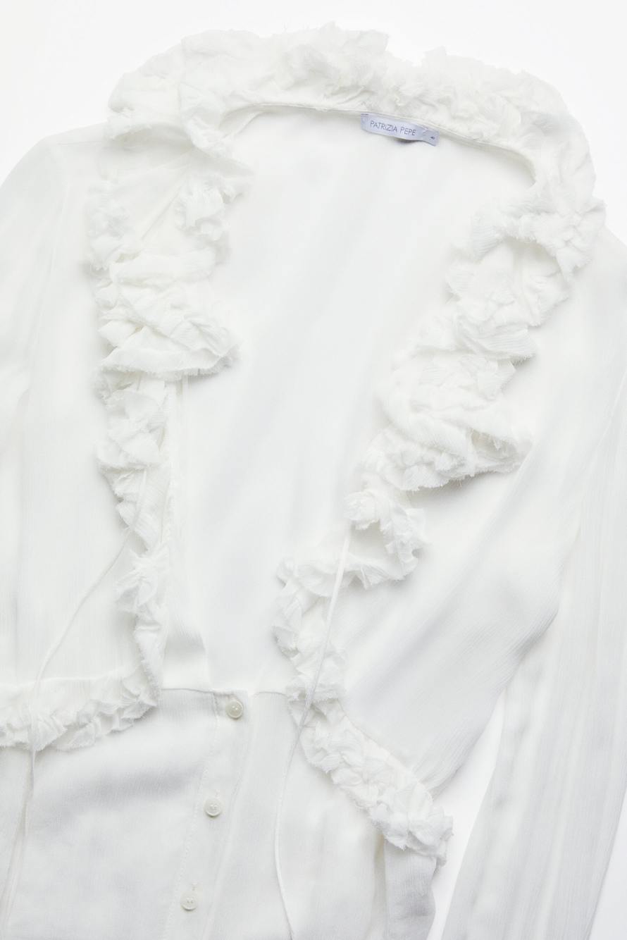 Sheer viscose shirt with ruffles, White, Patrizia Pepe
