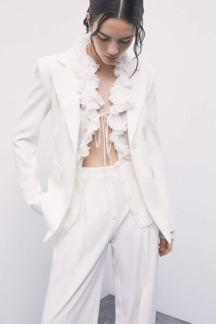 Sheer viscose shirt with ruffles, White, Patrizia Pepe