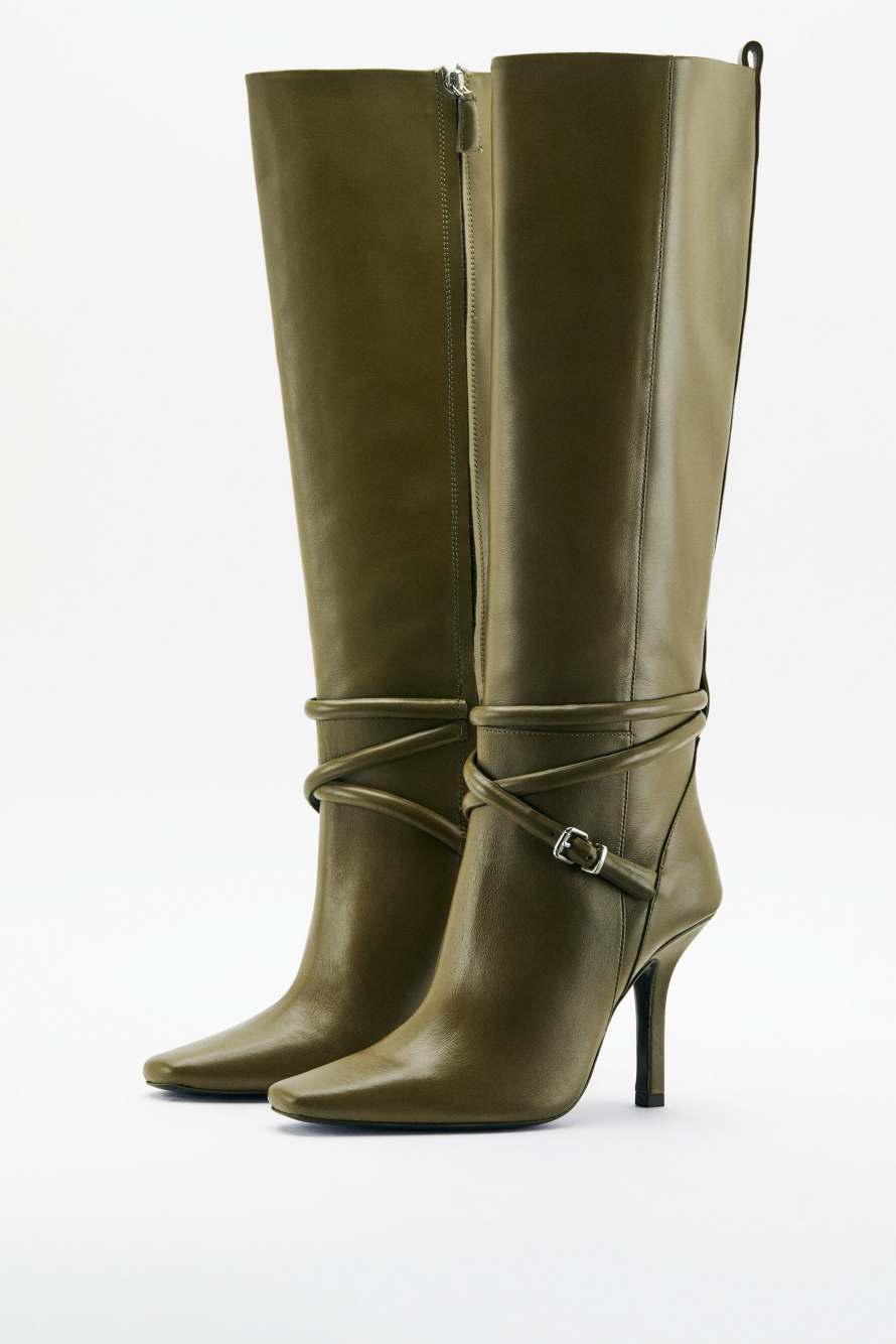 My SKIN knee-high leather boots, Green, Patrizia Pepe