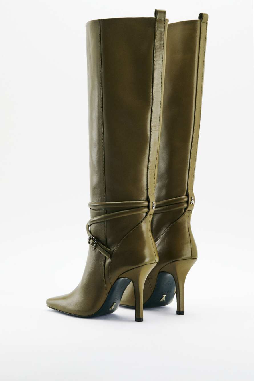 My SKIN knee-high leather boots, Green, Patrizia Pepe