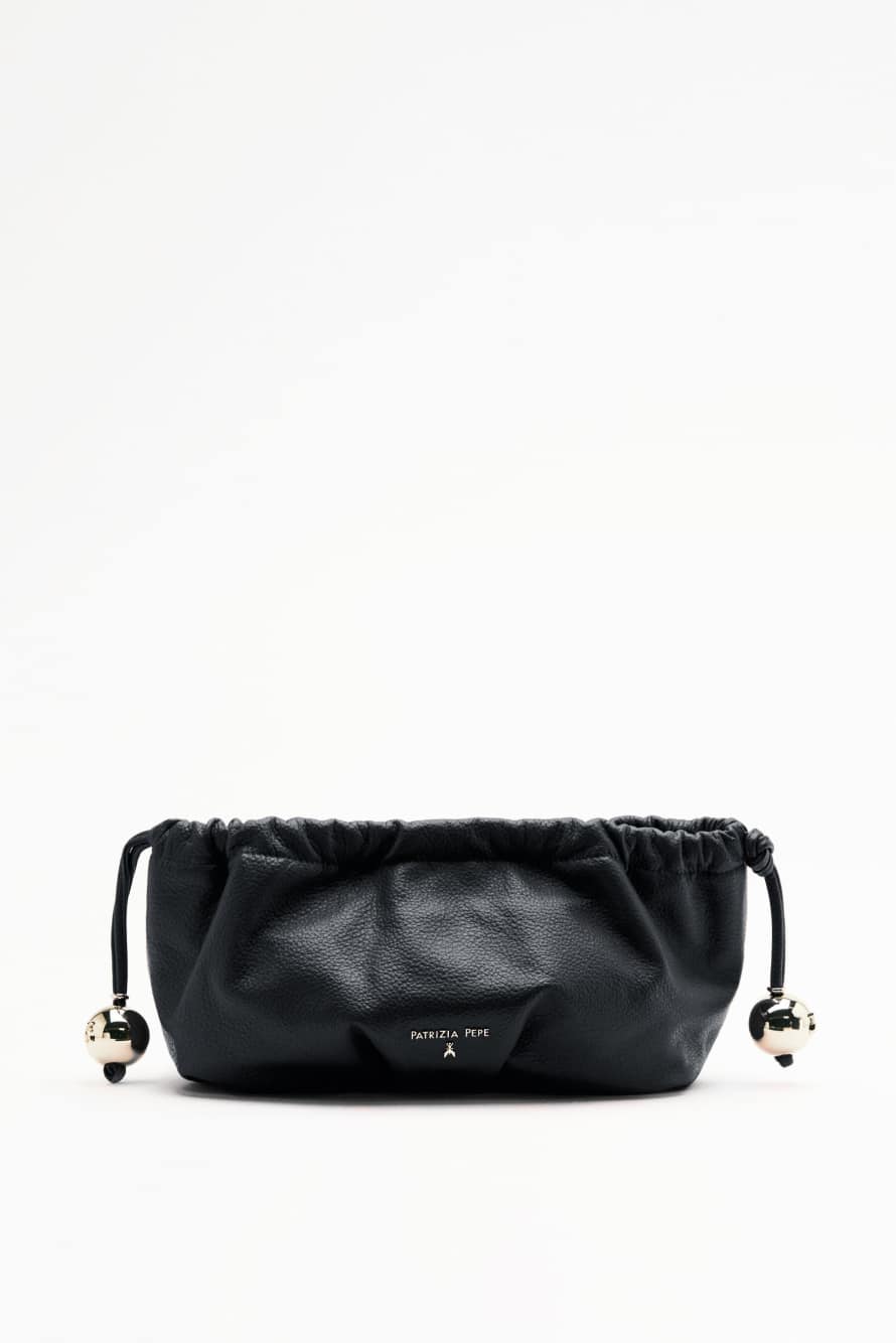 Leather Clutch "Bubble" Small, Black, Patrizia Pepe