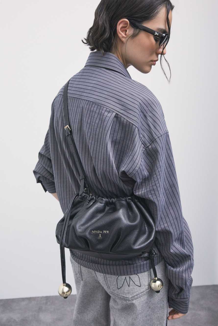 Leather Clutch "Bubble" Small, Black, Patrizia Pepe