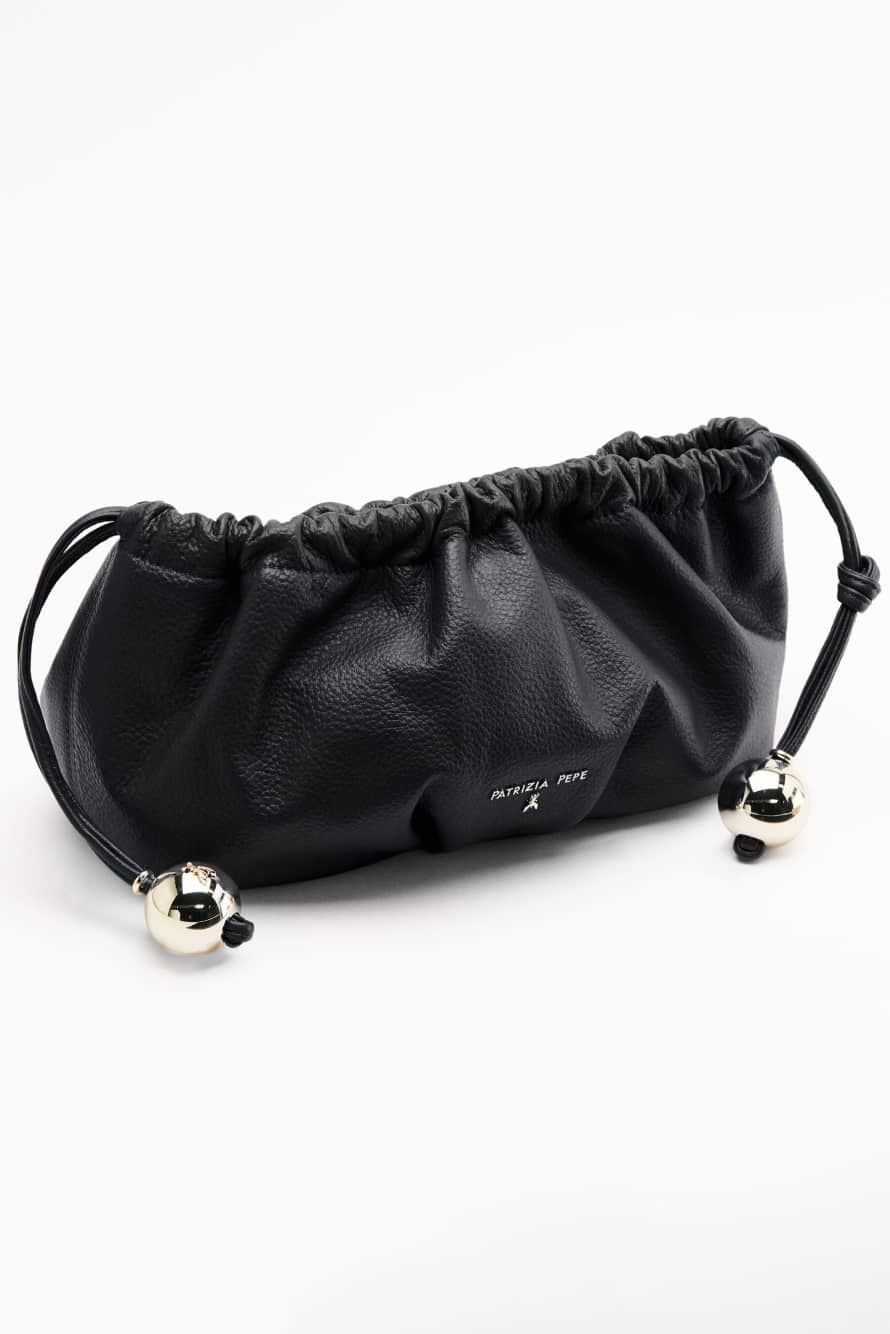 Leather Clutch "Bubble" Small, Black, Patrizia Pepe