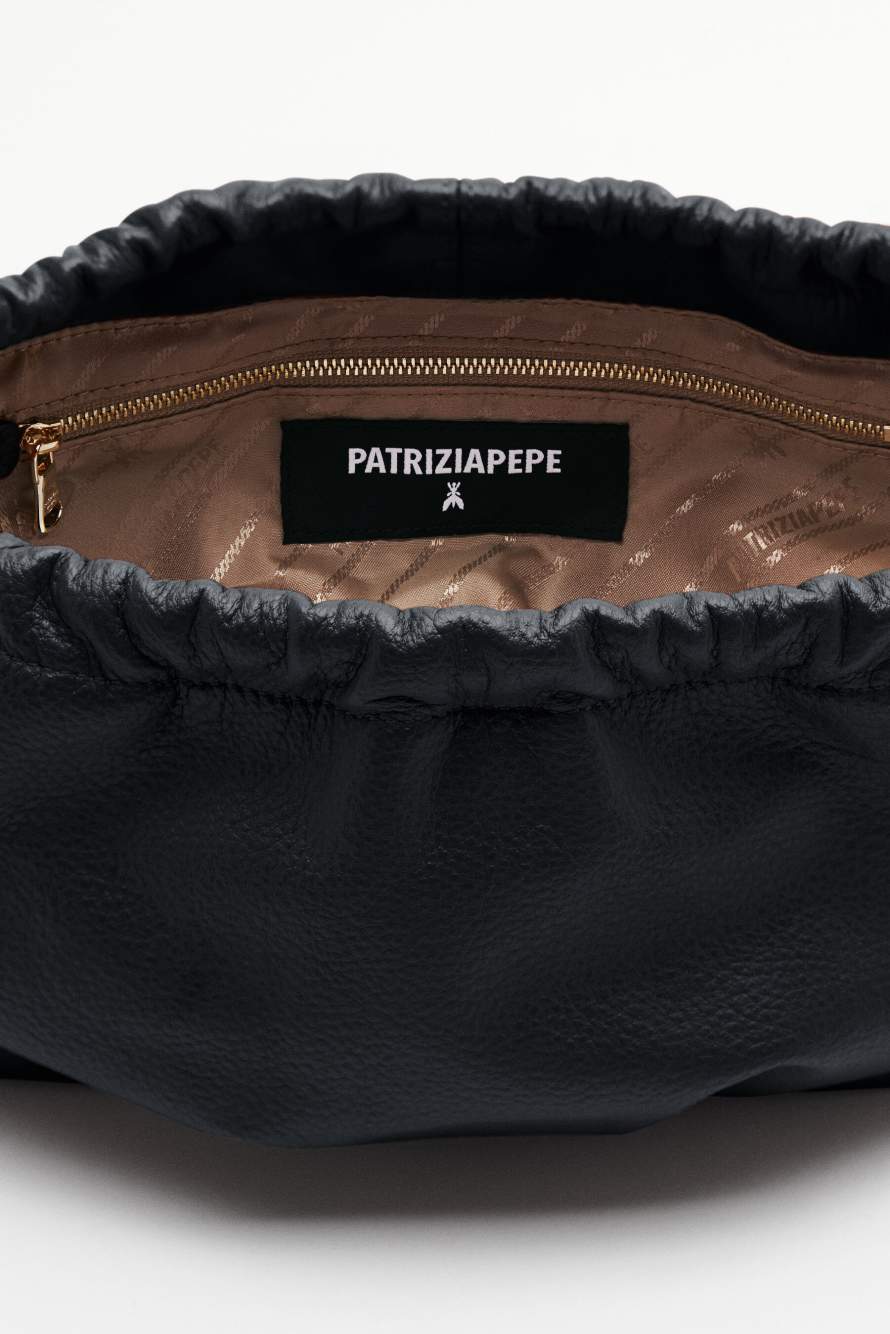 Leather Clutch "Bubble" Small, Black, Patrizia Pepe