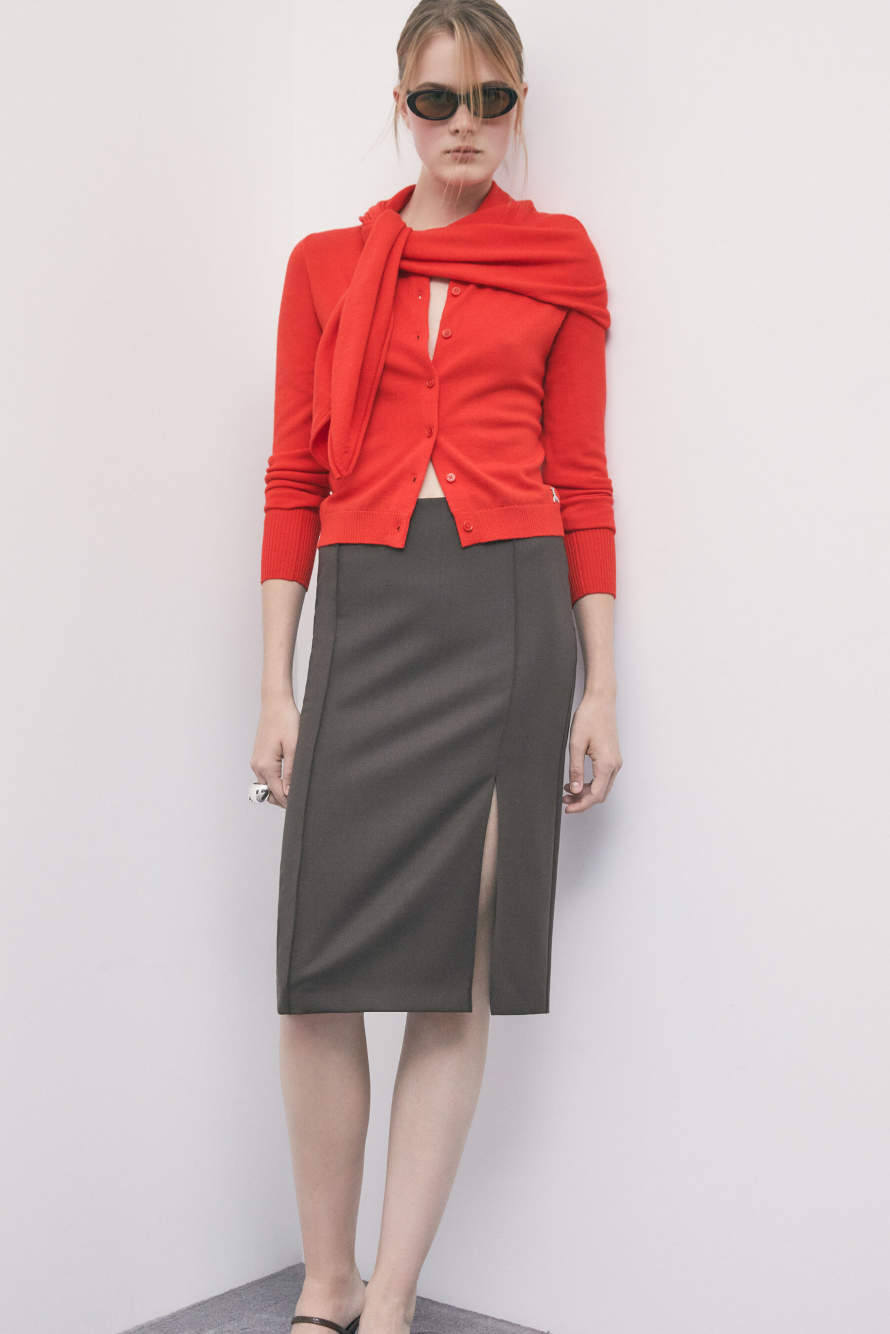 Tailored gabardine midi skirt, Brown, Patrizia Pepe