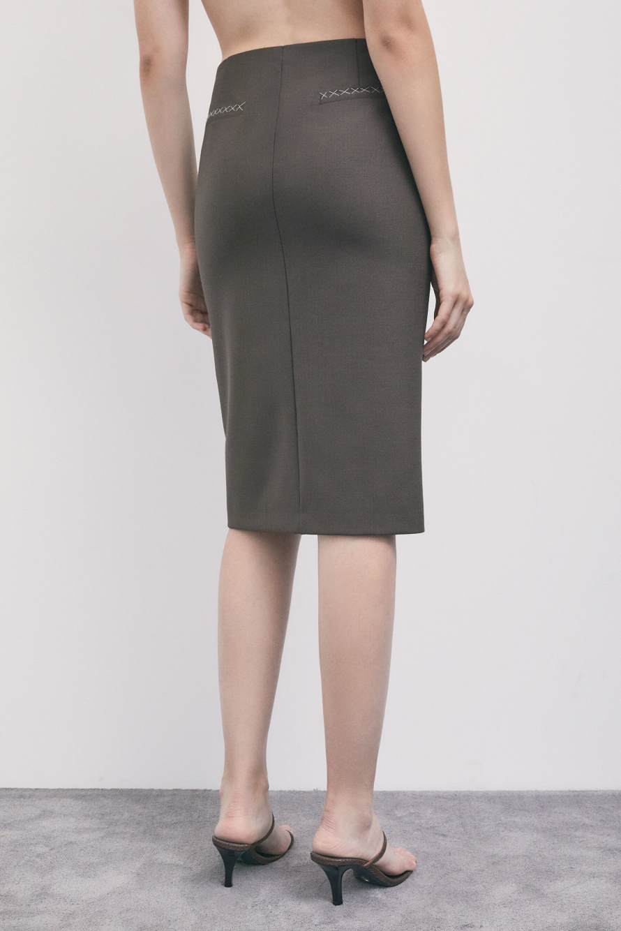 Tailored gabardine midi skirt, Brown, Patrizia Pepe
