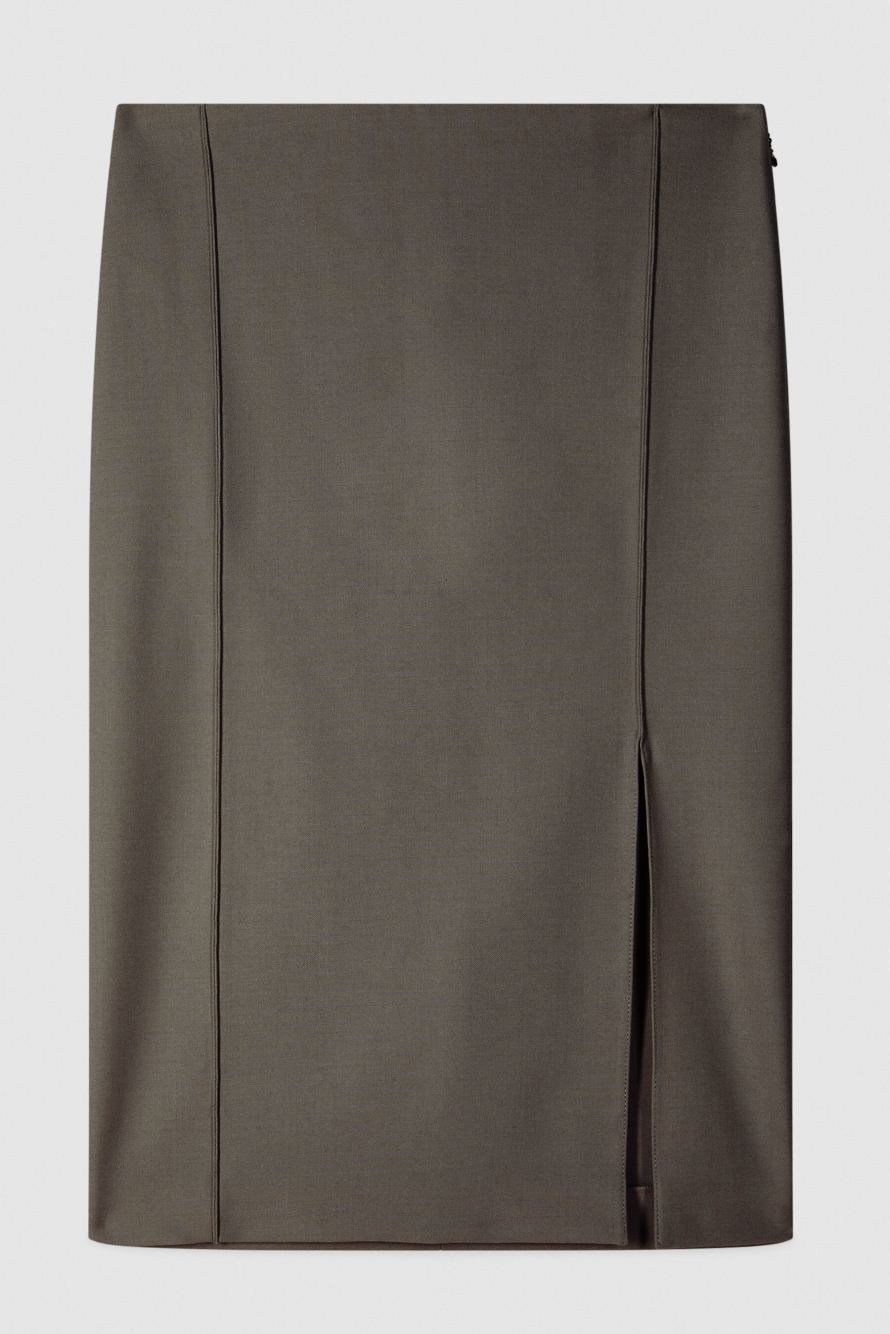 Tailored gabardine midi skirt, Brown, Patrizia Pepe