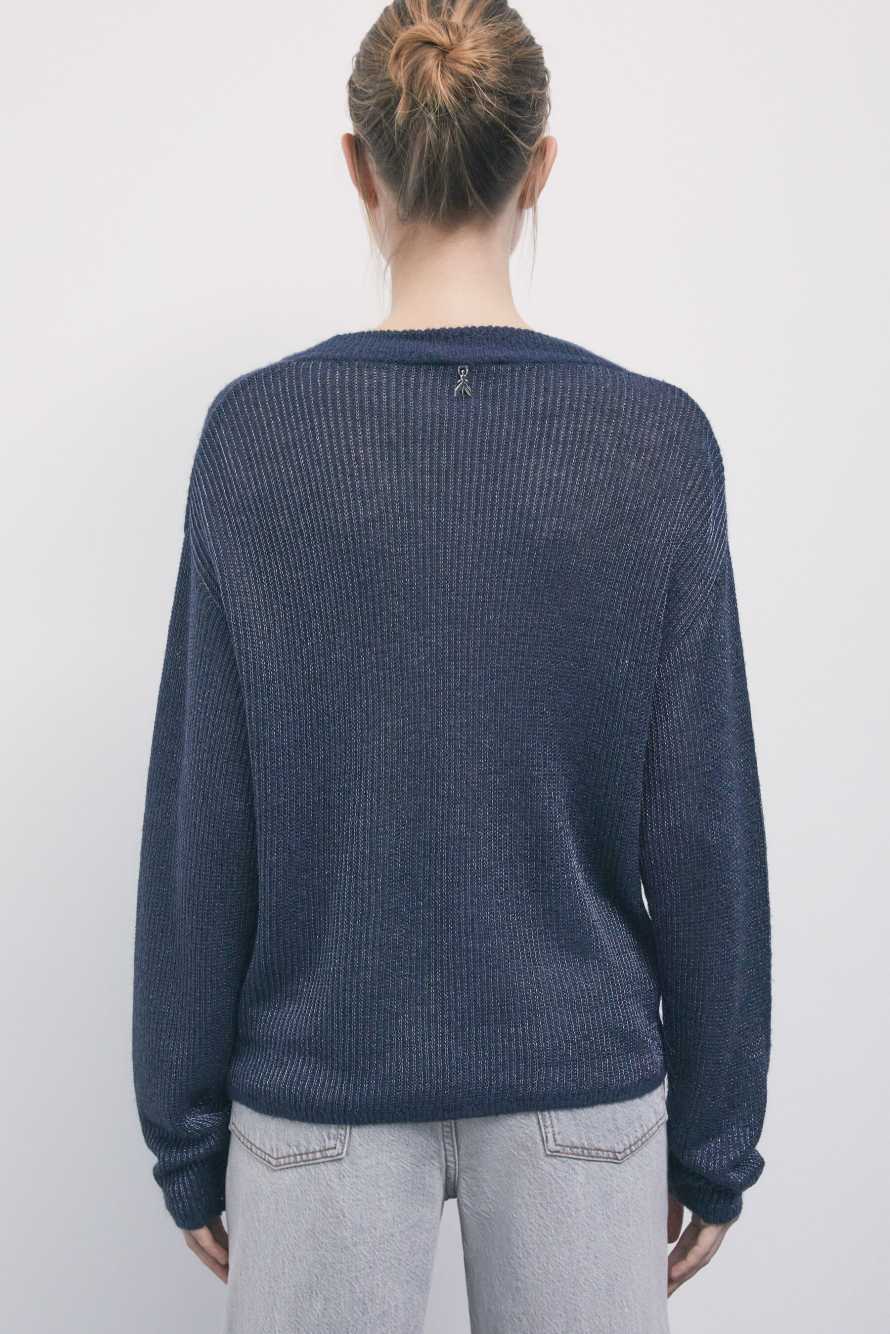 Lurex V-neck sweater, Blue, Patrizia Pepe