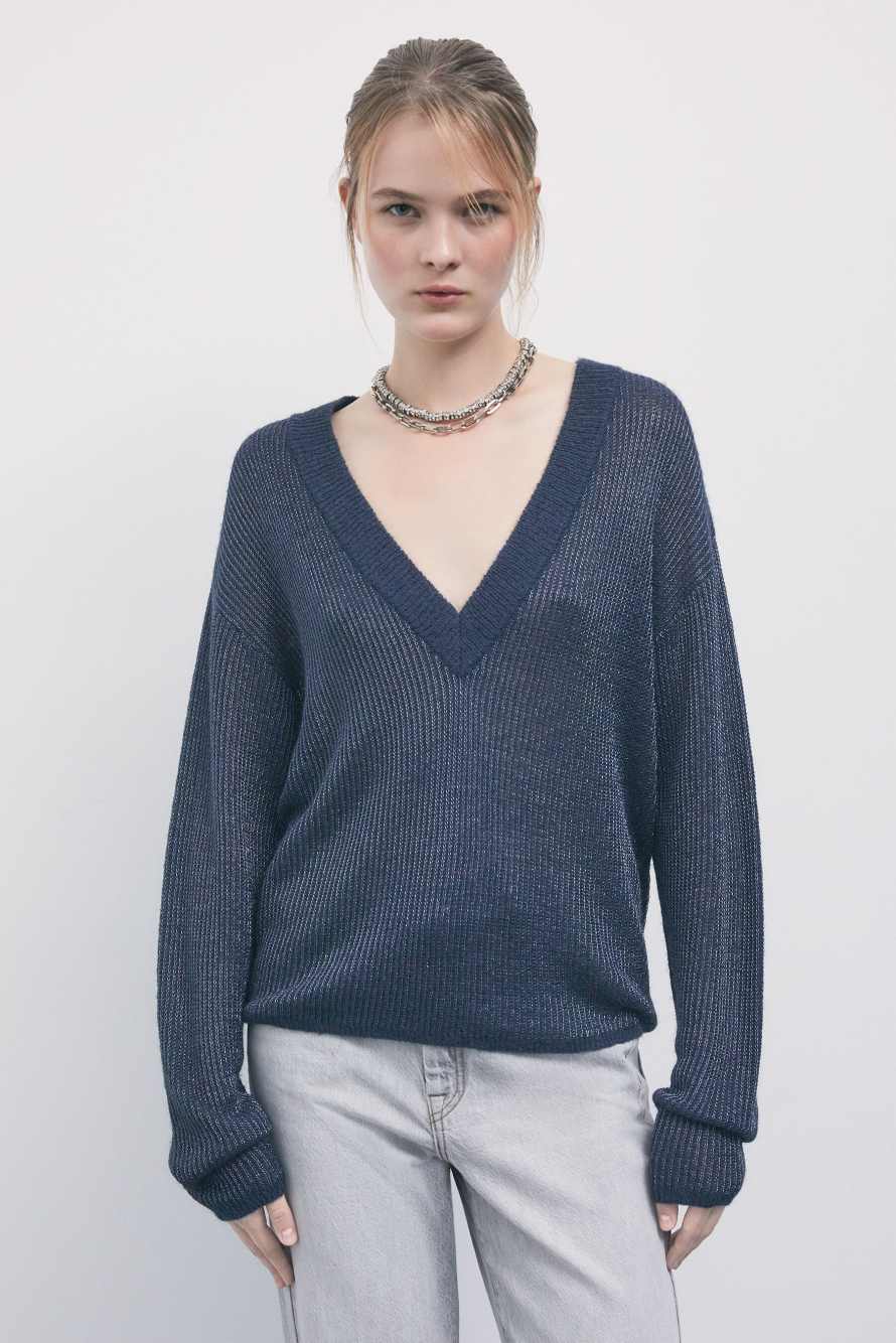 Lurex V-neck sweater, Blue, Patrizia Pepe