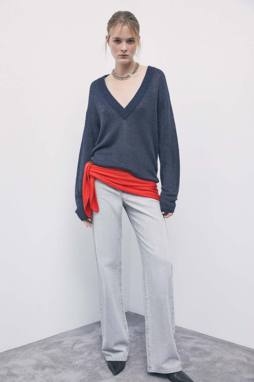 Lurex V-neck sweater, Blue, Patrizia Pepe