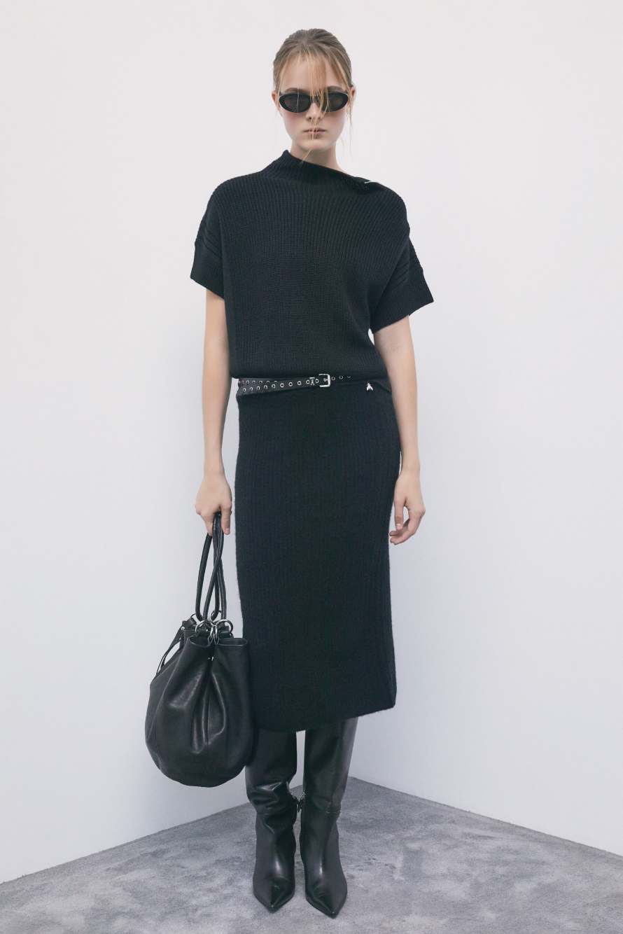 Chemise manches courtes avec zip, Noir, Patrizia Pepe