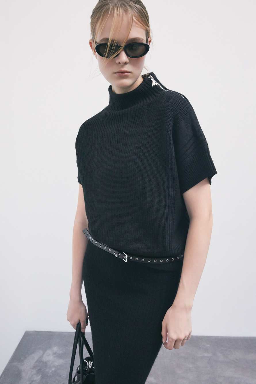 Chemise manches courtes avec zip, Noir, Patrizia Pepe