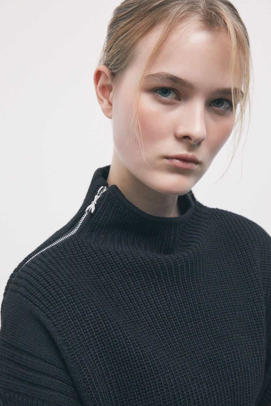 Chemise manches courtes avec zip, Noir, Patrizia Pepe