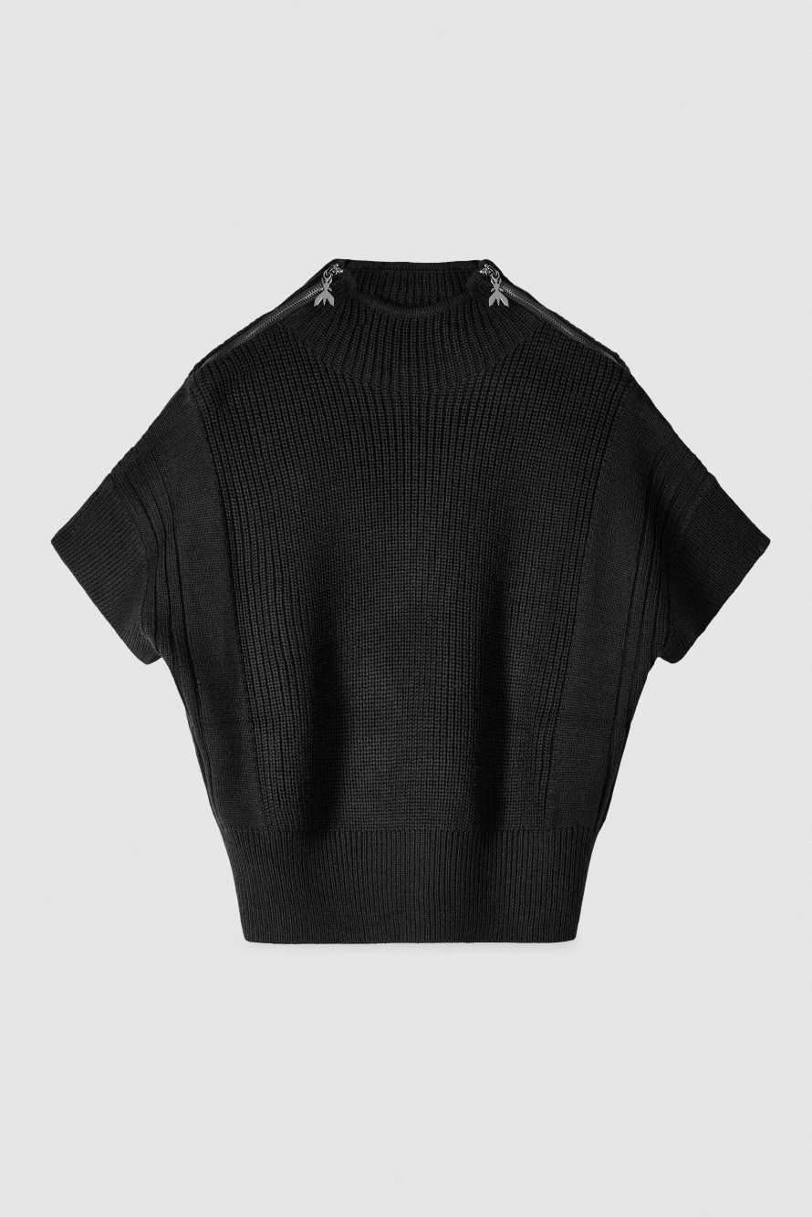 Chemise manches courtes avec zip, Noir, Patrizia Pepe