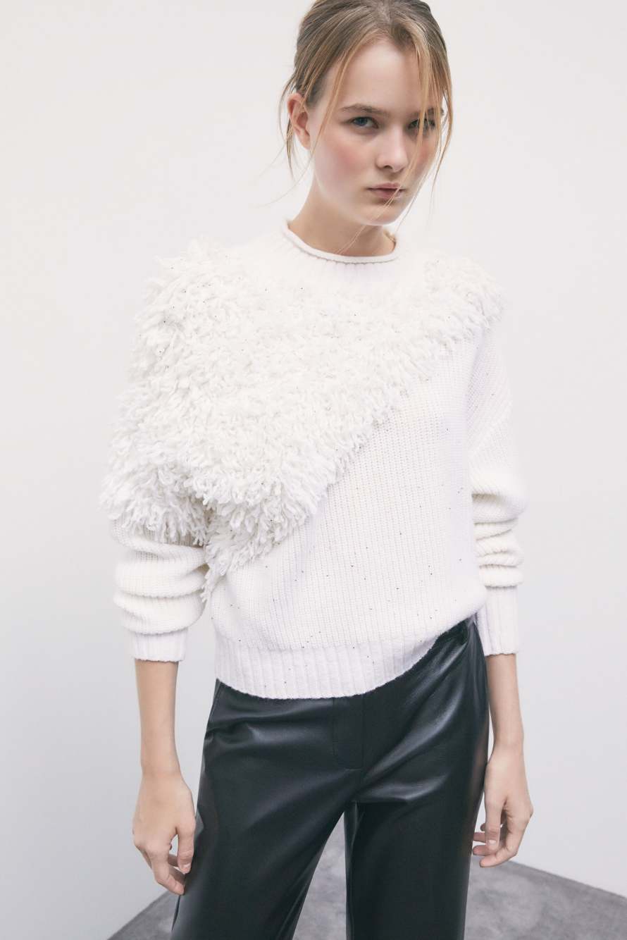Wollpullover mit Glasperlen, Wei&szlig;, Patrizia Pepe