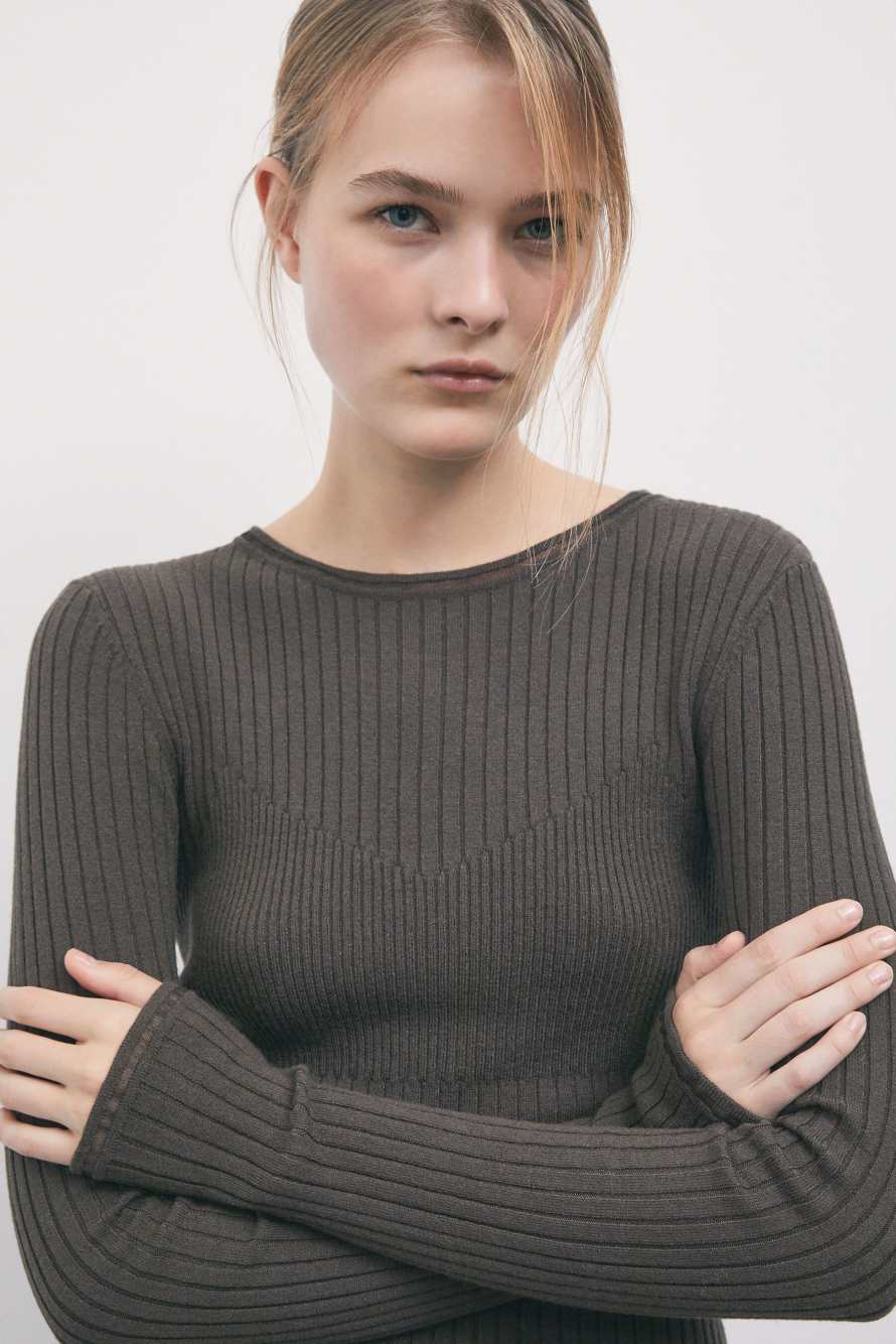 Slim-fit rib-knit jumper, Brown, Patrizia Pepe