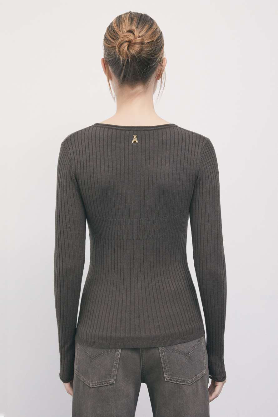 Slim-fit rib-knit jumper, Brown, Patrizia Pepe