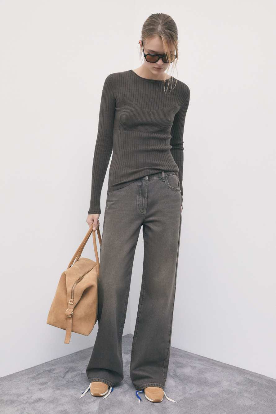 Slim-fit rib-knit jumper, Brown, Patrizia Pepe