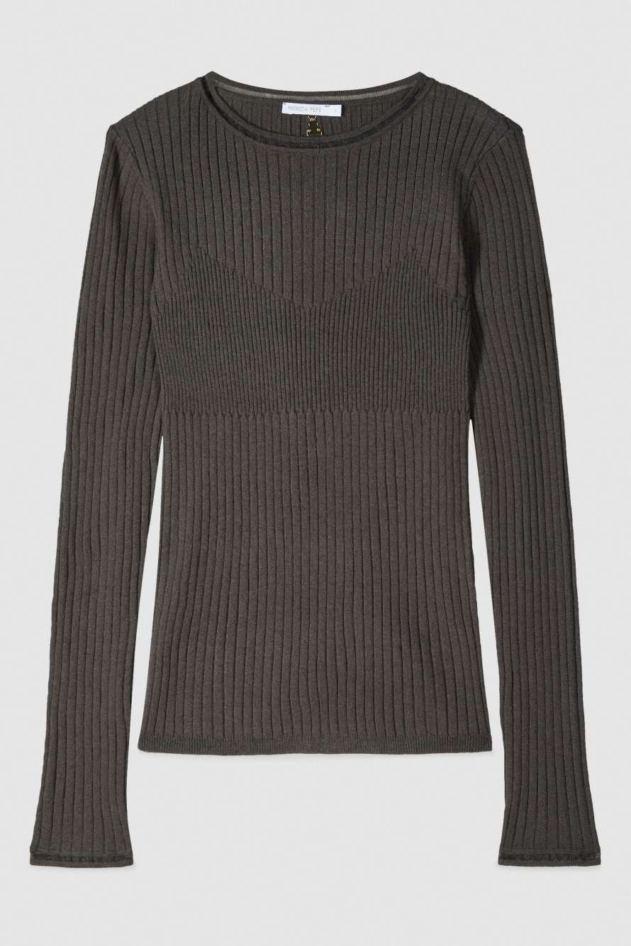 Slim-fit rib-knit jumper, Brown, Patrizia Pepe