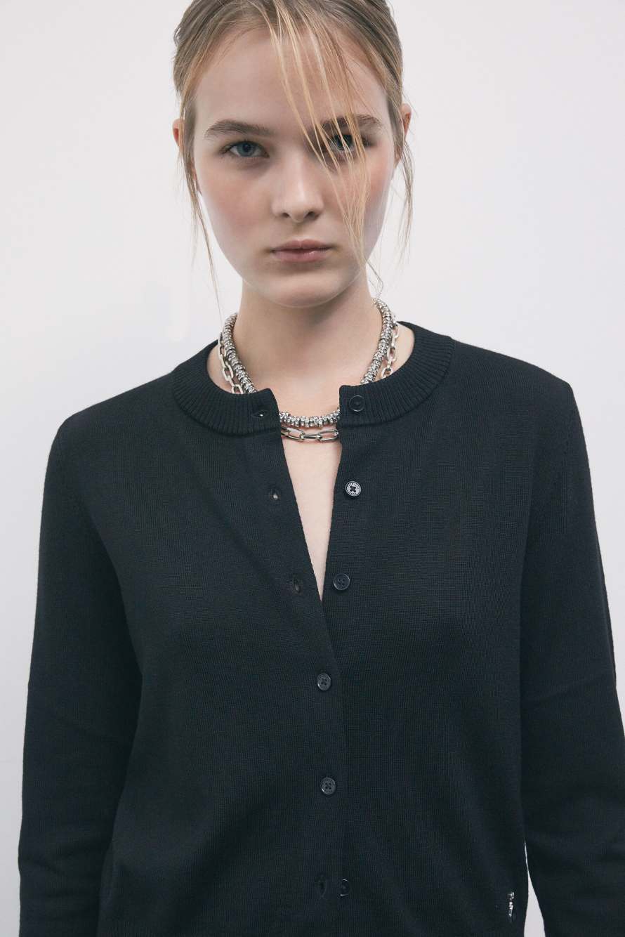 Strickjacke aus Wolle mit Bandana, Schwarz, Patrizia Pepe