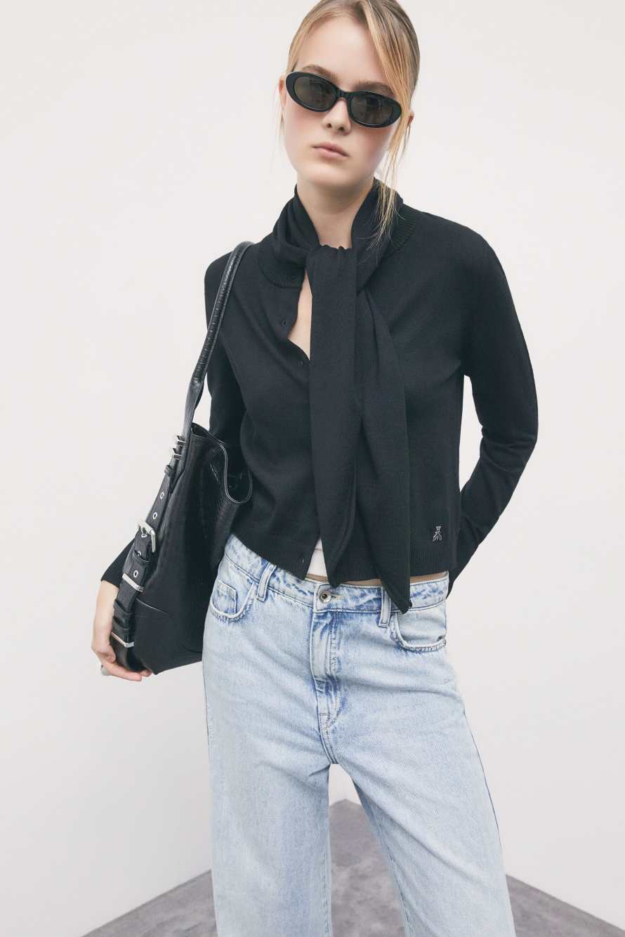 Strickjacke aus Wolle mit Bandana, Schwarz, Patrizia Pepe