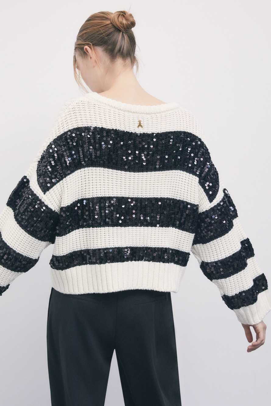 Striped sweater with sequins, White/Black, Patrizia Pepe
