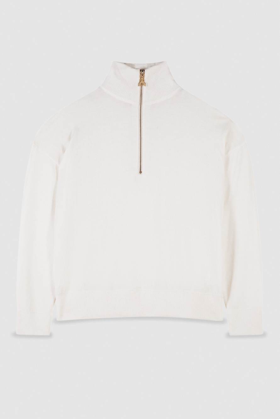 Jersey de cuello alto de lana con cremallera, Blanco