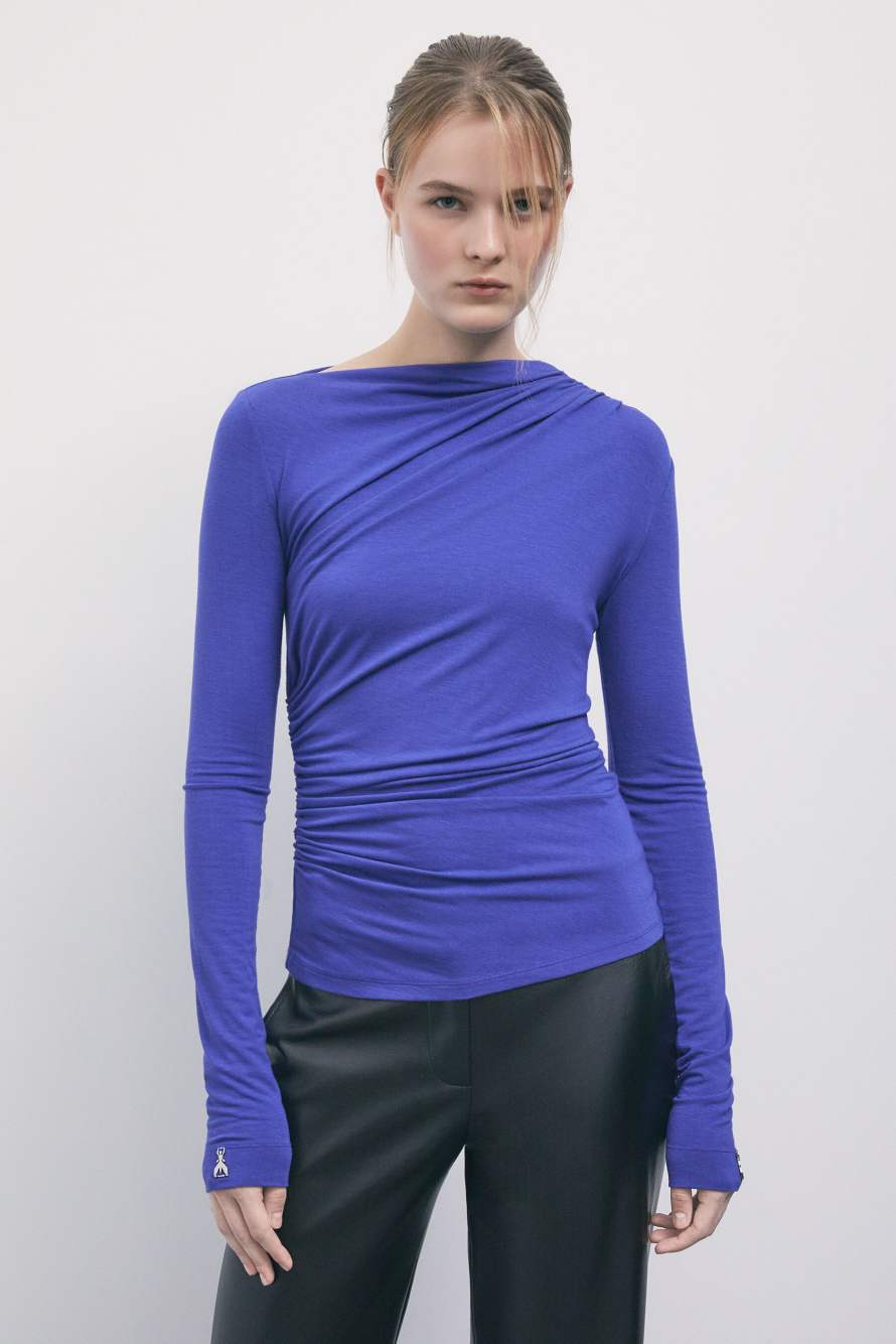 Asymmetrical draped top, Blue, Patrizia Pepe