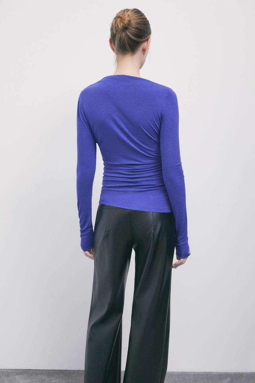 Asymmetrical draped top, Blue, Patrizia Pepe