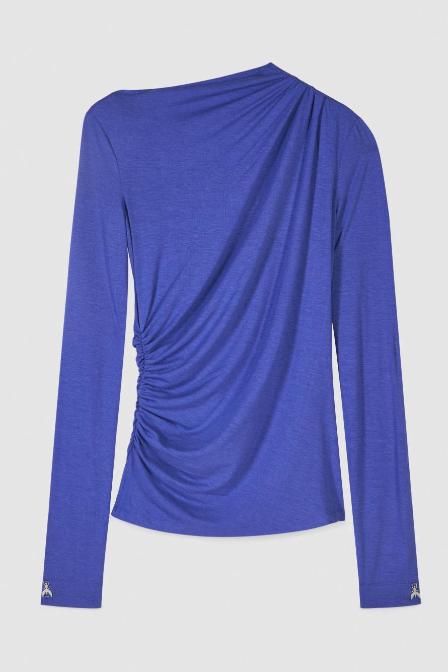 Asymmetrical draped top, Blue, Patrizia Pepe