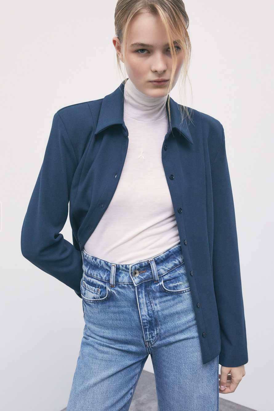 Jersey de cuello alto en lana ultraligera, Blanco