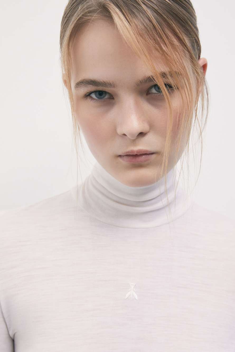 Jersey de cuello alto en lana ultraligera, Blanco