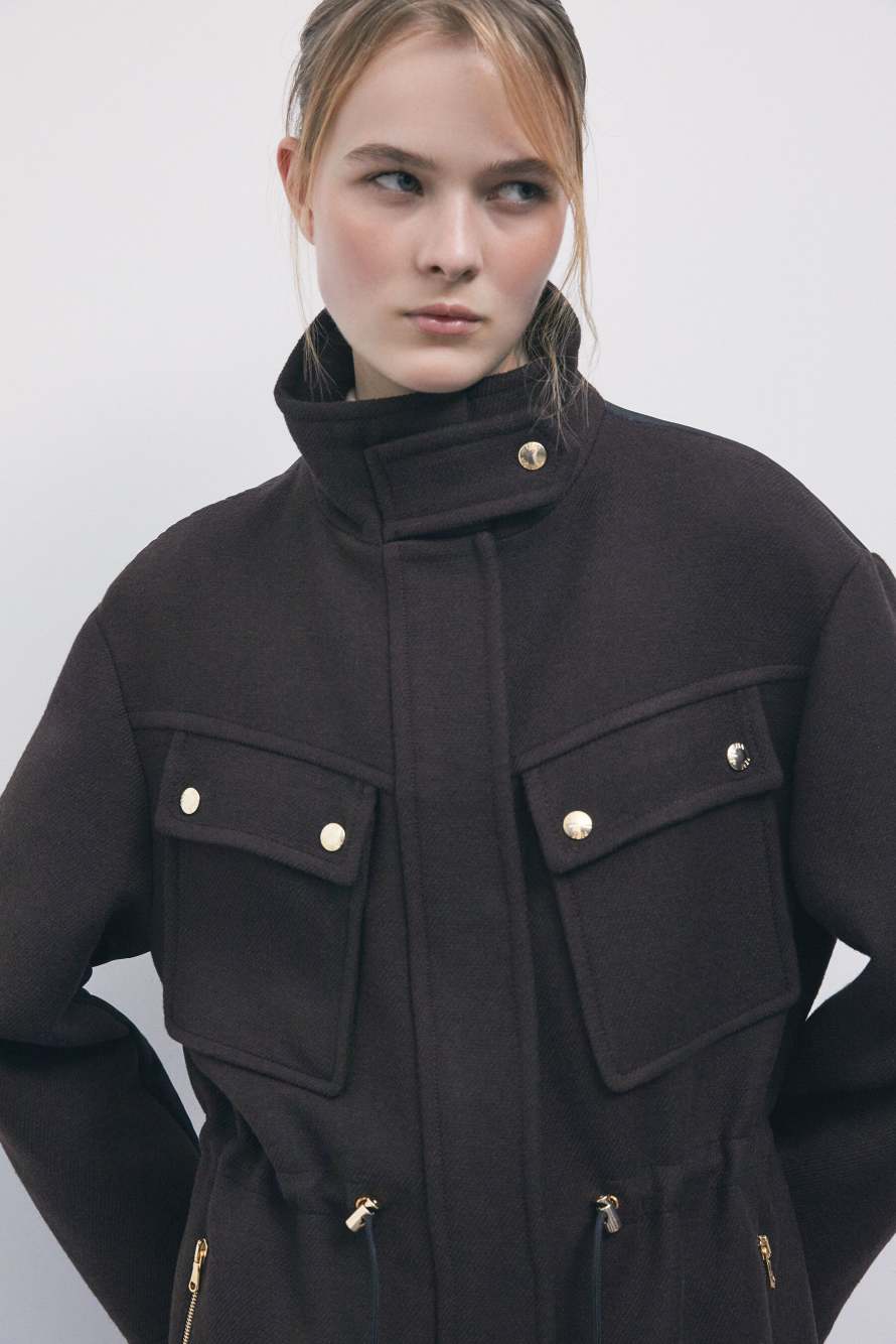 Manteau en tissus m&eacute;lang&eacute;s, Marron/Noir, Patrizia Pepe