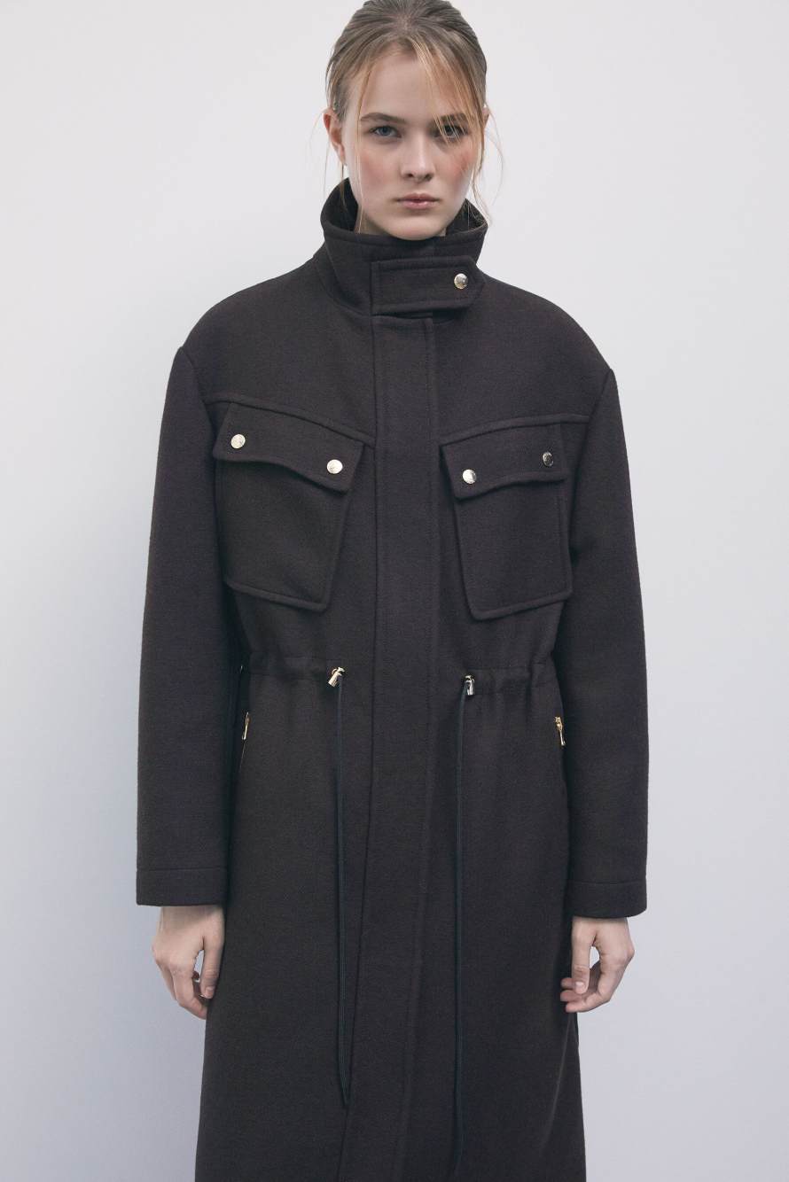 Manteau en tissus m&eacute;lang&eacute;s, Marron/Noir, Patrizia Pepe