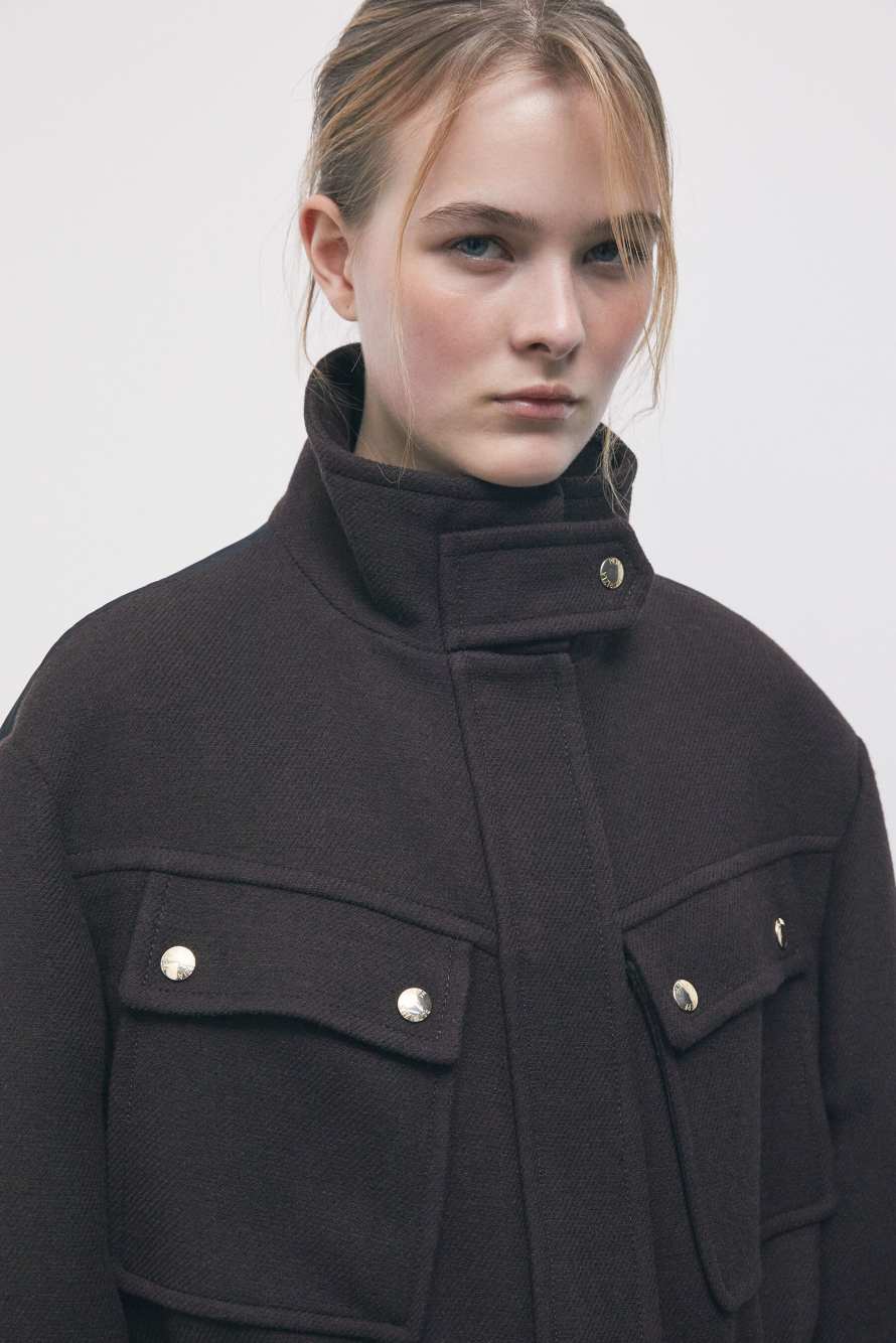 Manteau en tissus m&eacute;lang&eacute;s, Marron/Noir, Patrizia Pepe