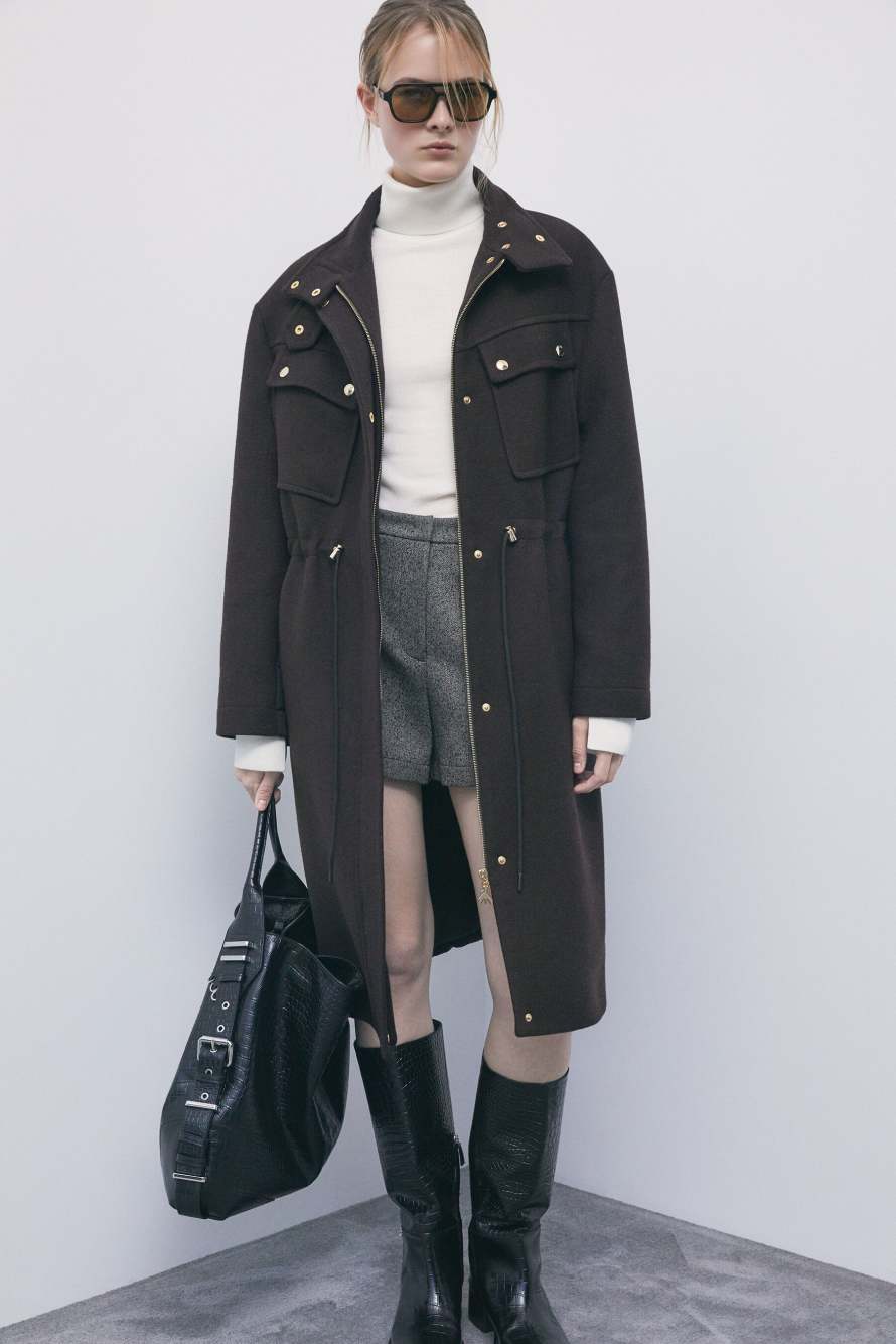 Manteau en tissus m&eacute;lang&eacute;s, Marron/Noir, Patrizia Pepe