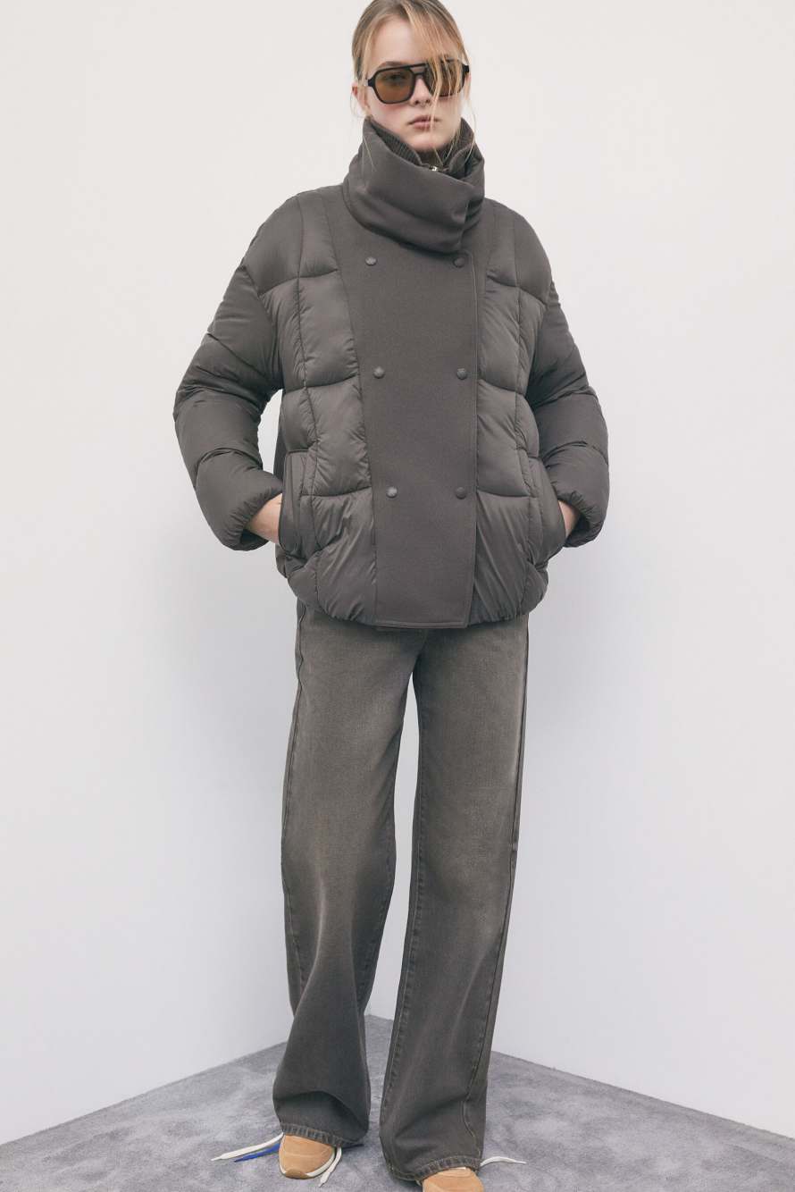 Double-breasted high-neck down jacket, Brown, Patrizia Pepe