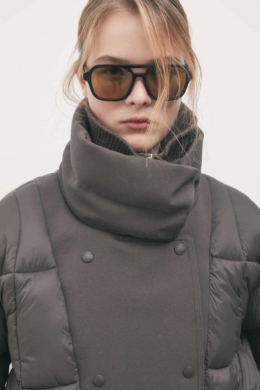 Double-breasted high-neck down jacket, Brown, Patrizia Pepe