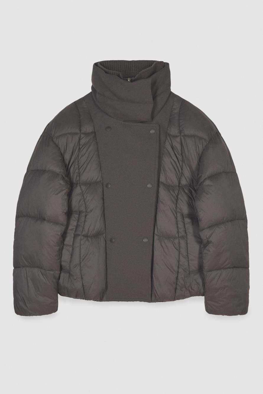 Double-breasted high-neck down jacket, Brown, Patrizia Pepe