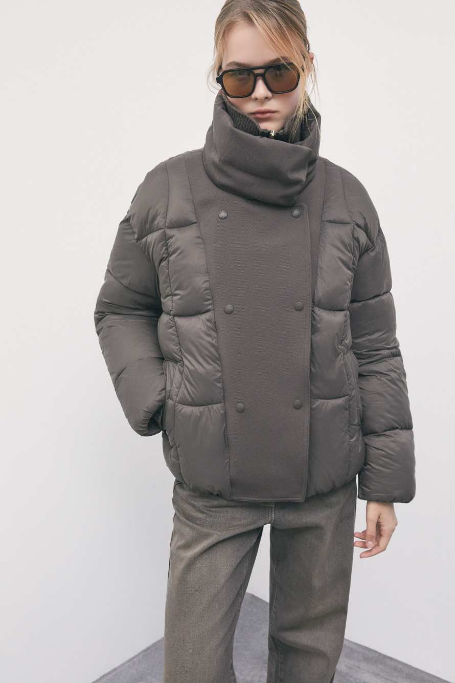 Double-breasted high-neck down jacket, Brown, Patrizia Pepe