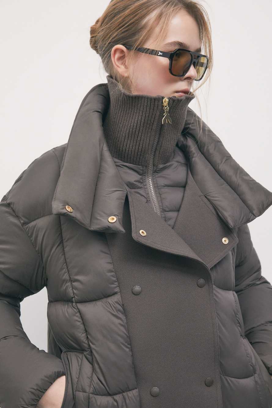 Double-breasted high-neck down jacket, Brown, Patrizia Pepe