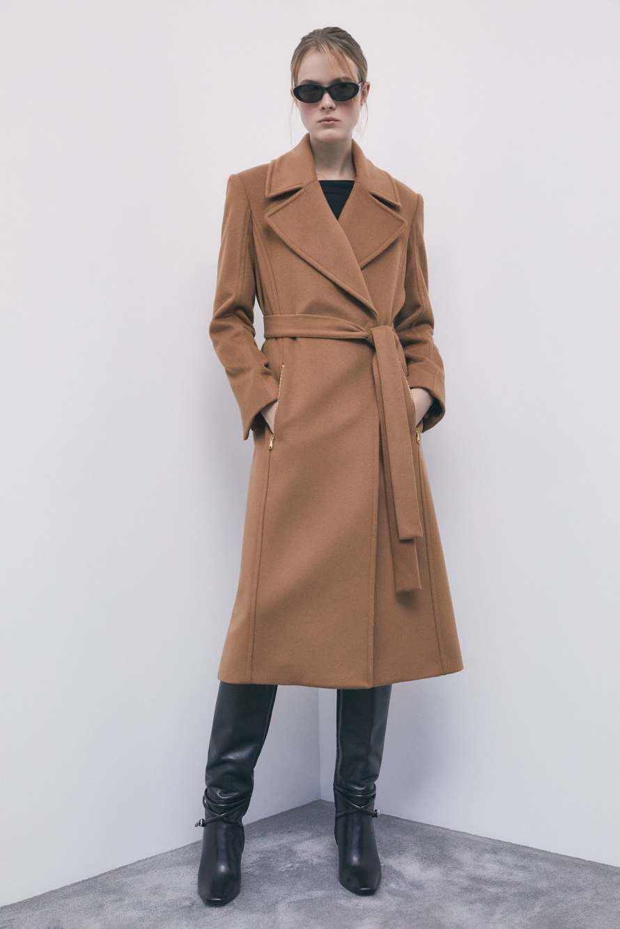 Belted coat, Brown, Patrizia Pepe