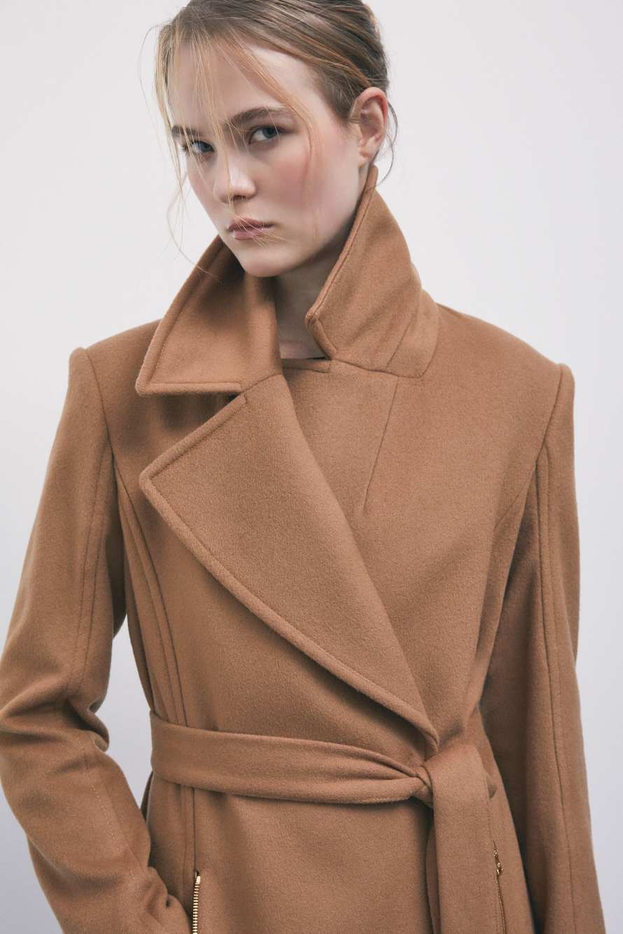 Belted coat, Brown, Patrizia Pepe