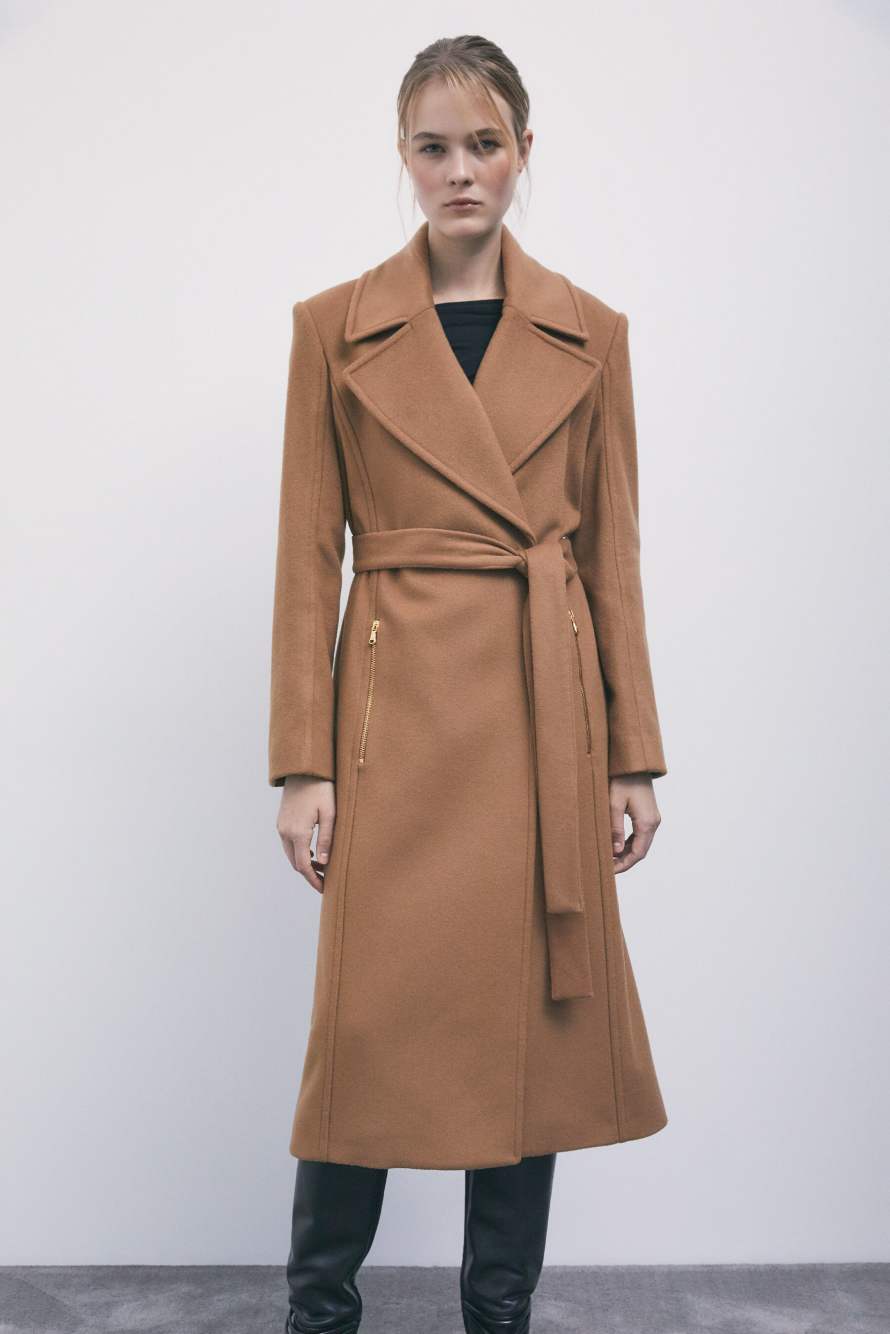 Belted coat, Brown, Patrizia Pepe