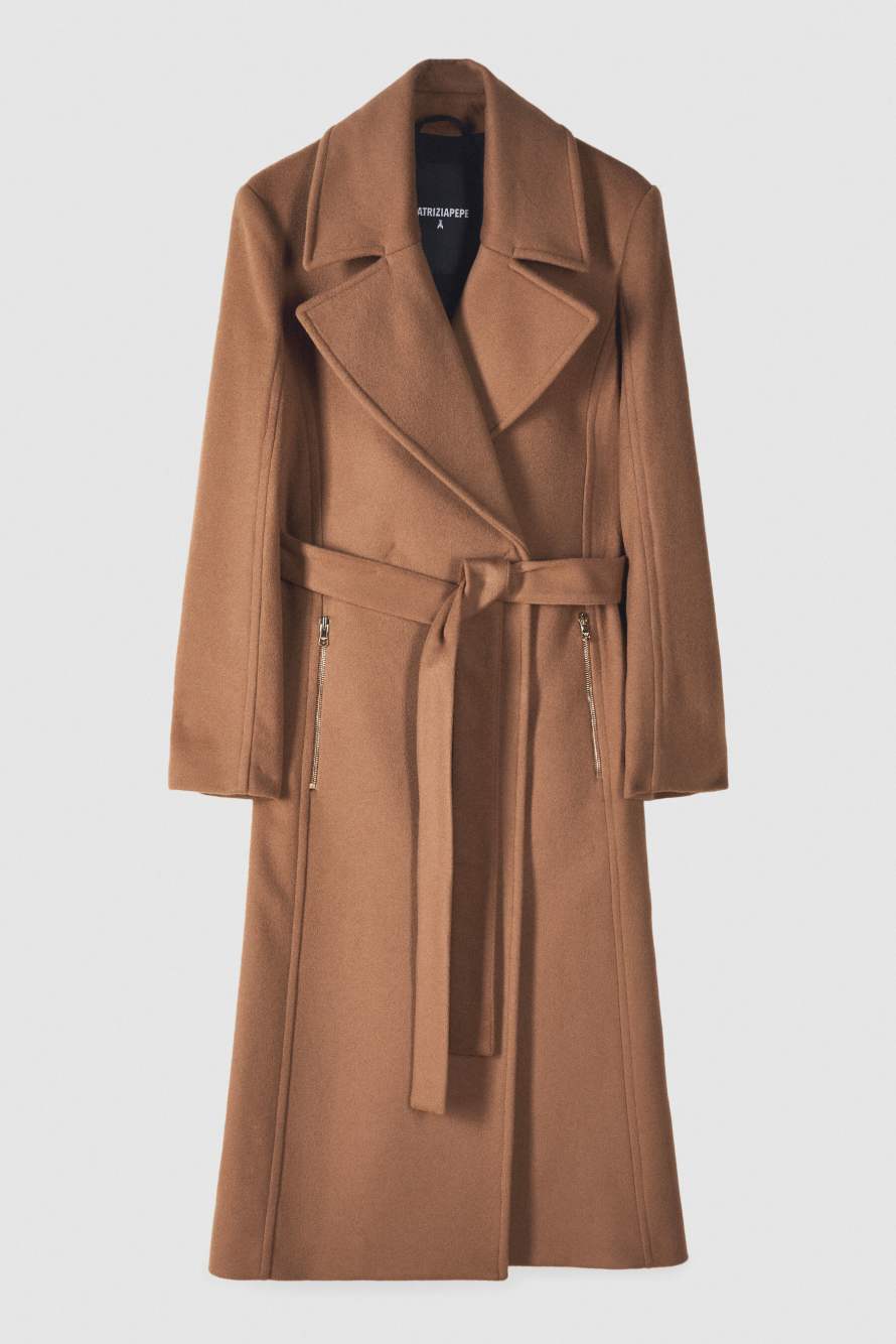 Belted coat, Brown, Patrizia Pepe