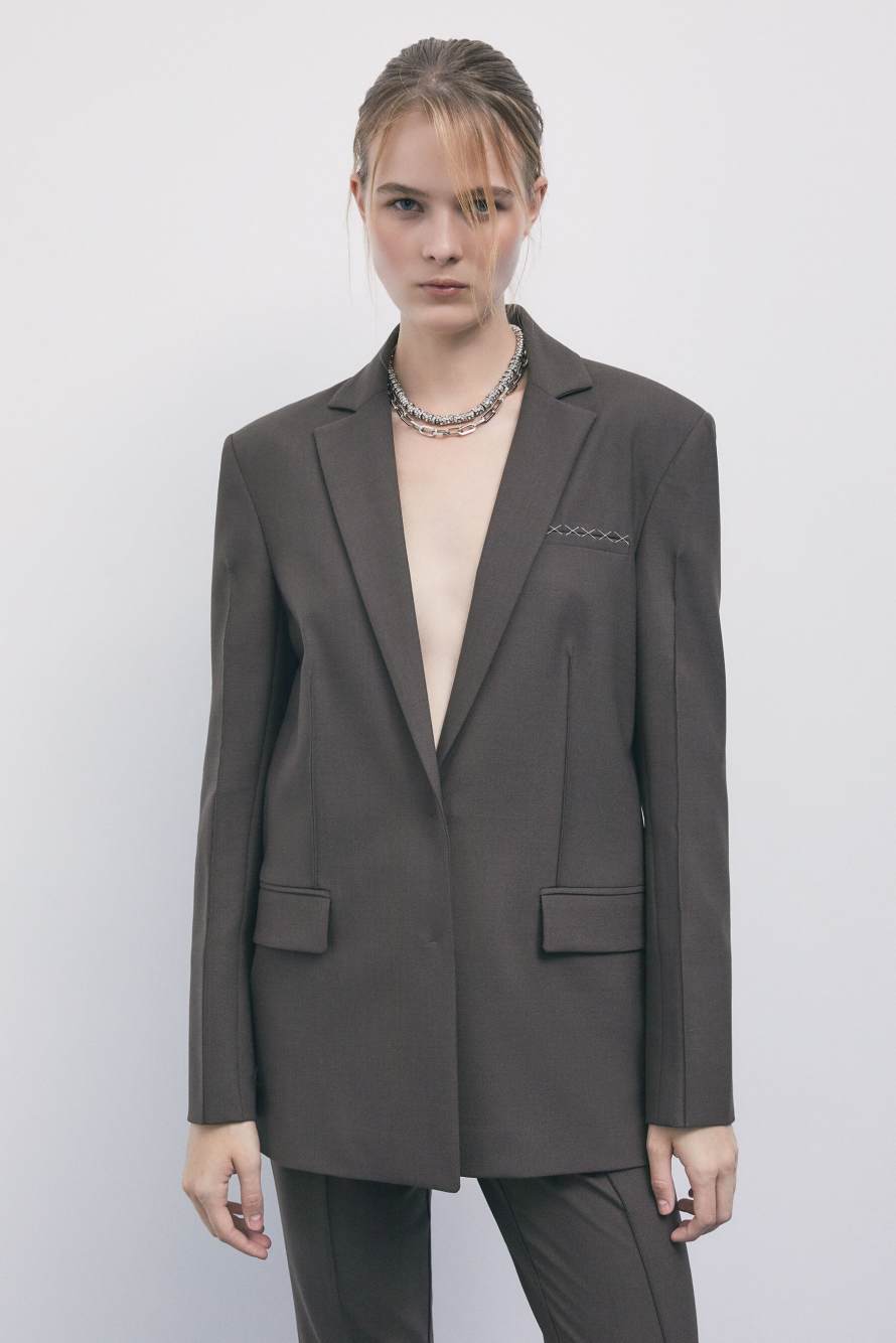 Two-Button Jacket, Brown, Patrizia Pepe